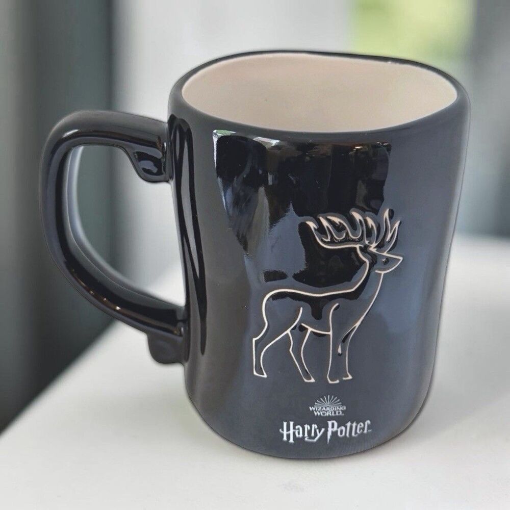 Rae Dunn Harry Potter Expecto Patronum Mug Black Ceramic Stag Patronus Magenta